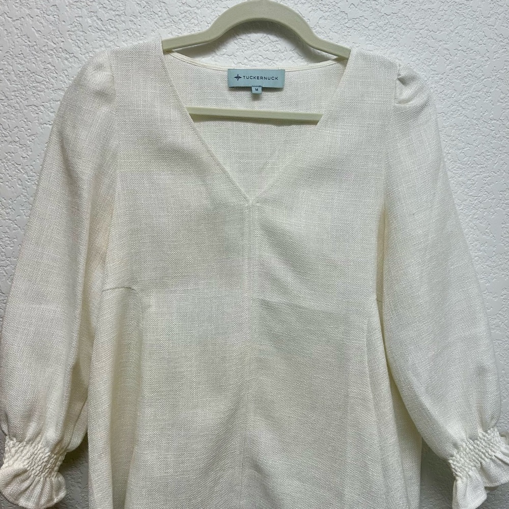 Tuckernuck Ivory Blouse with Puff Sleeves